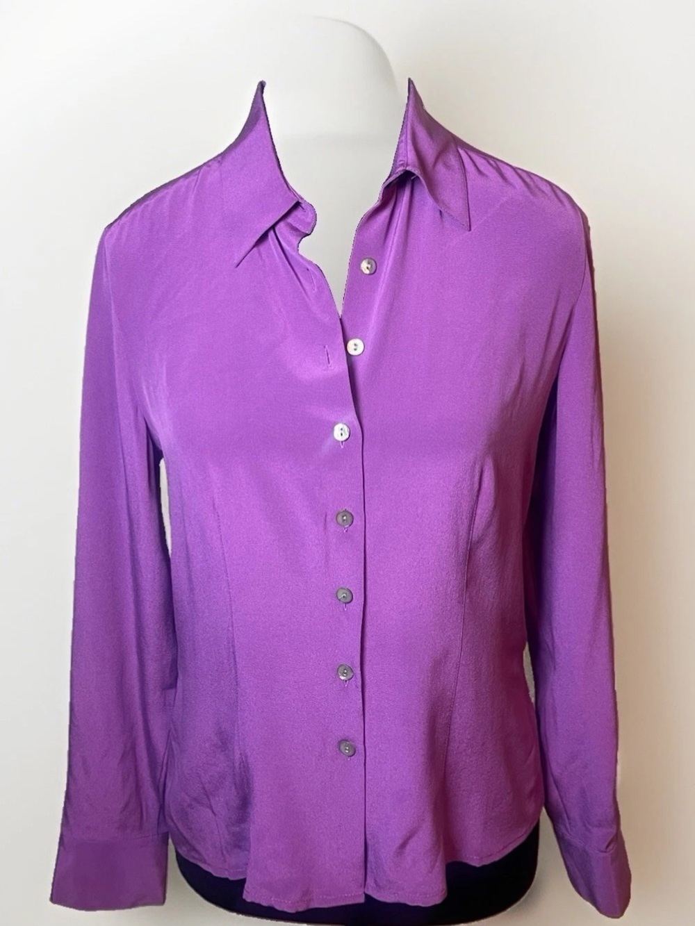100% Silk Vintage Purple Petite Sophisticate Women’s Blouse 4 NWOT